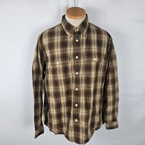 Orvis Trout Bum Shirt Men's Large Brown Plaid Button Down Long Sleeve